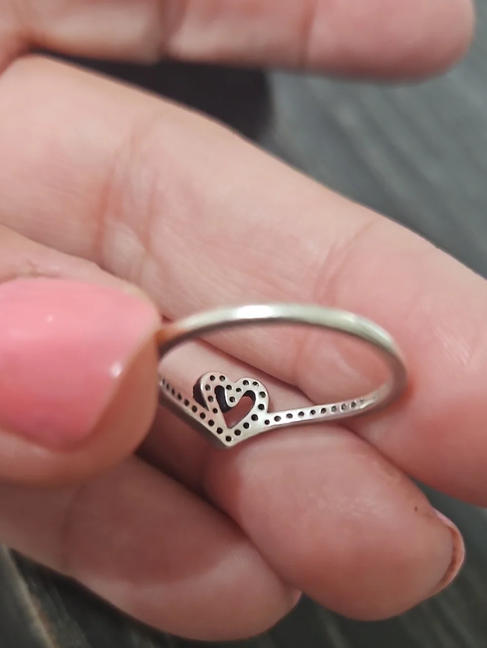 Pandora Sparkling Wishbone Heart Ring 8
